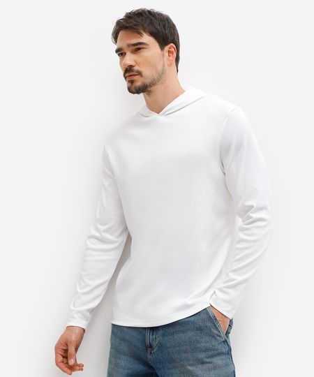 camiseta masculina de algodão peruano básica com capuz branca P