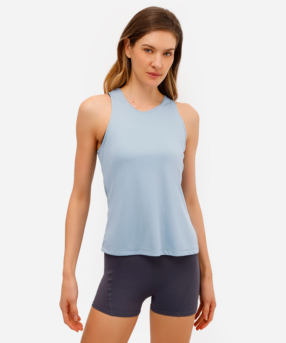 regata esportiva feminina com recortes azul