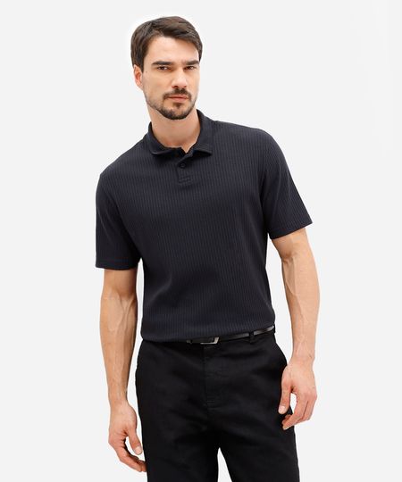 polo masculina manga curta canelada preta P polo masculina manga curta canelada preta P
