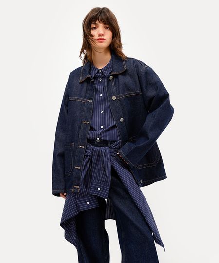 parka feminina jeans com faixa antonio frajado azul PP