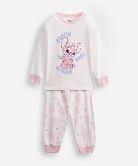 pijama longo infantil de algodão stitch com glitter off white 10