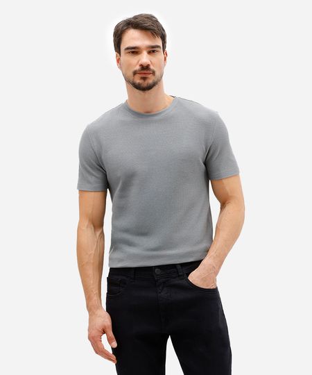 camiseta de algodão texturizada manga curta verde P