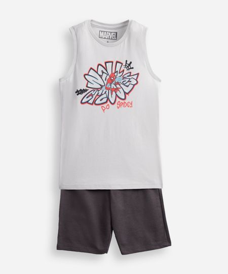conjunto curto infantil de algodão homem aranha cinza 4