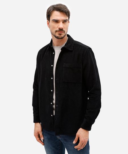 camisa masculina de veludo cotelê manga longa preta M camisa masculina de veludo cotelê manga longa preta M