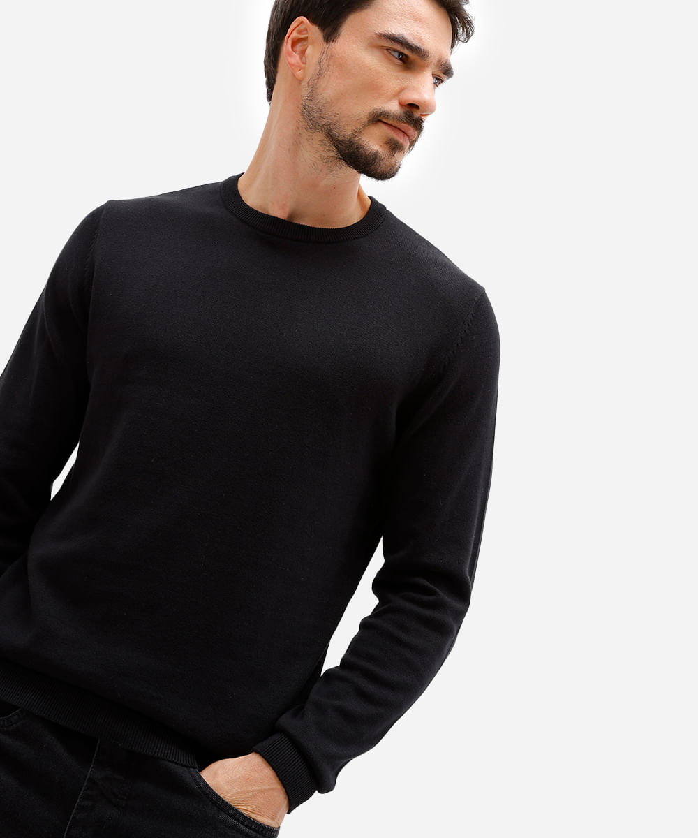 suéter masculino de tricot básico preto