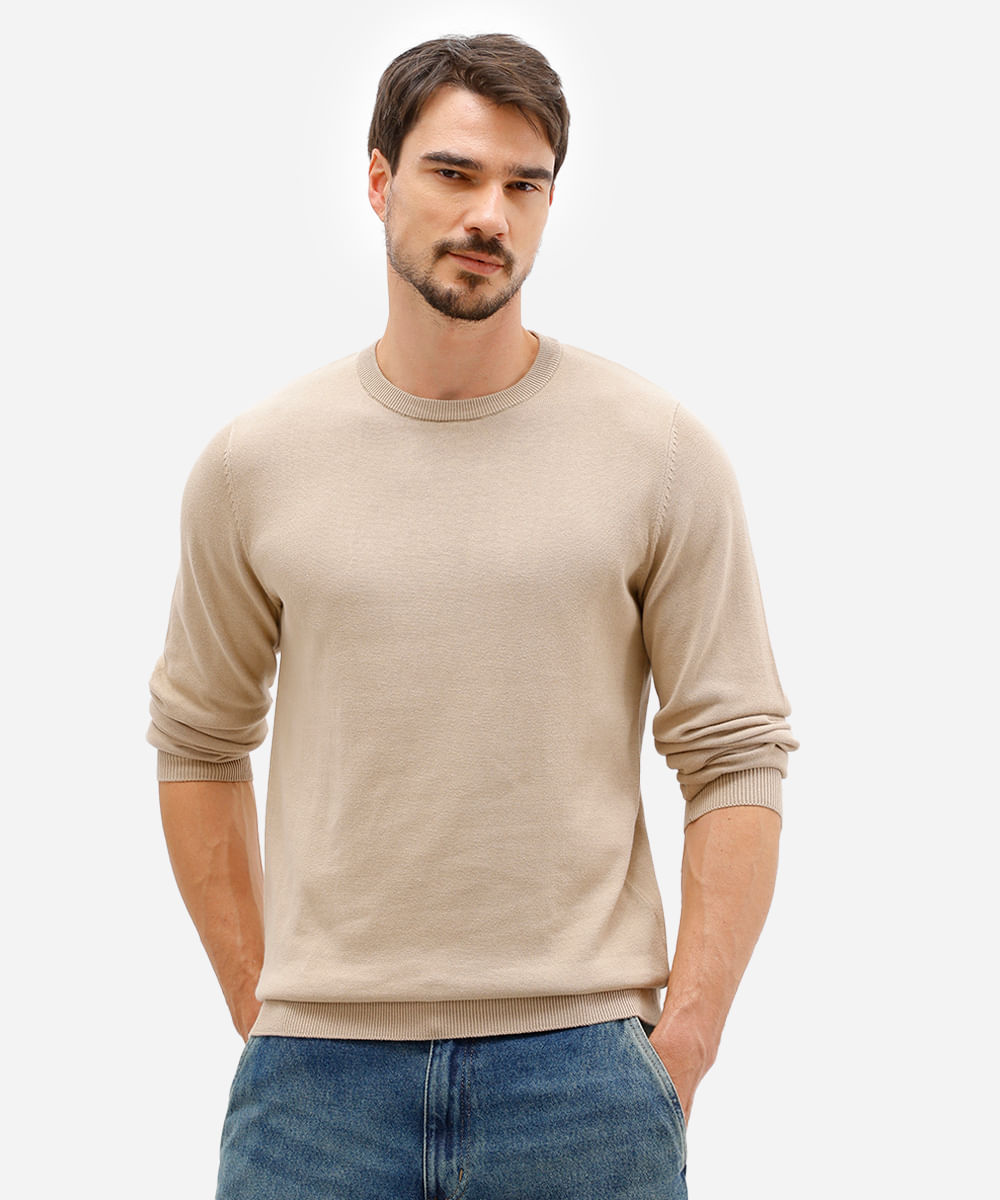 suéter masculino de tricot básico bege