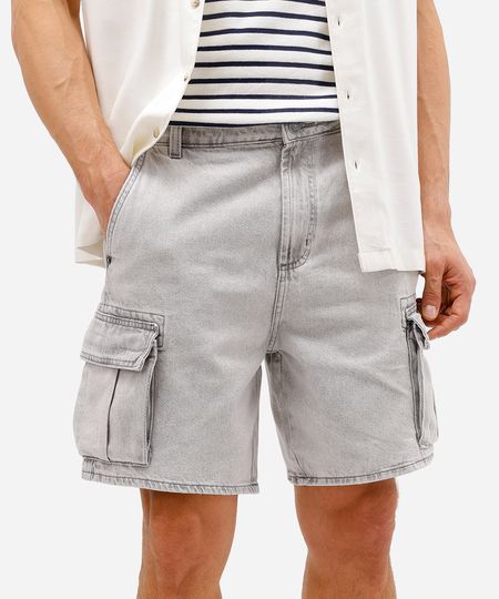 bermuda cargo masculina jeans cinza 46