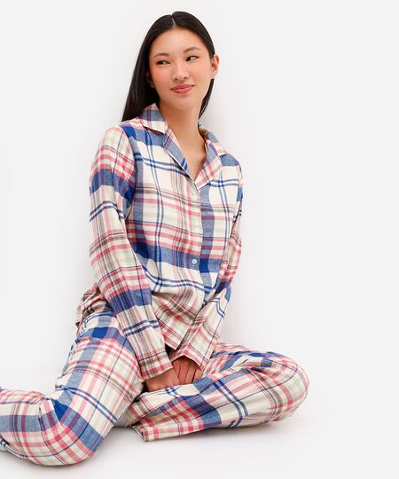 pijama americano feminino de algodão xadrez colorido PP