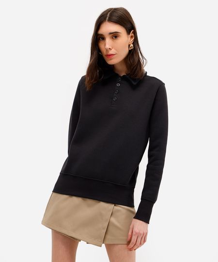 blusão básico feminino de moletom felpado com gola preto PP