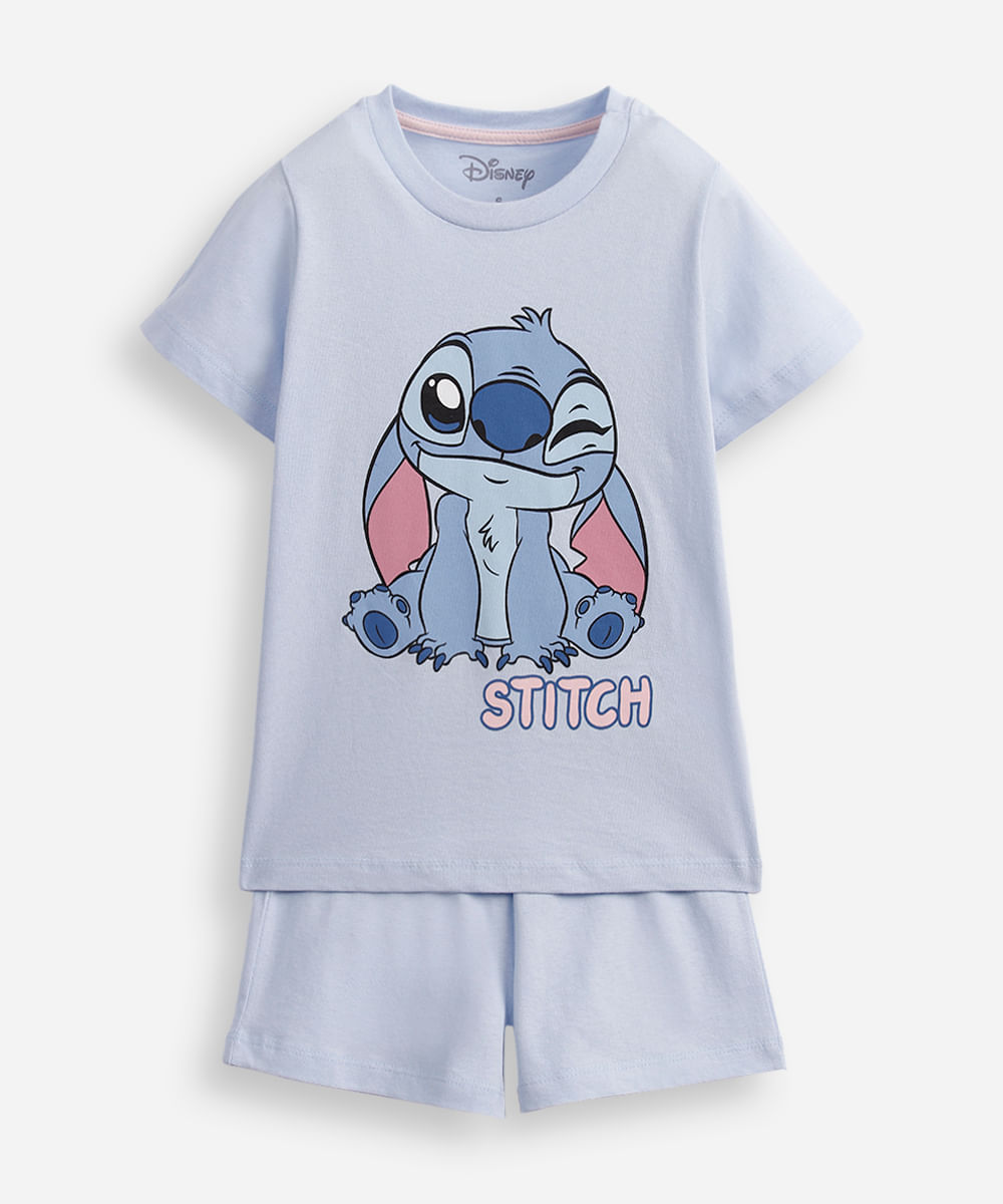 pijama curto infantil de algodão stitch azul