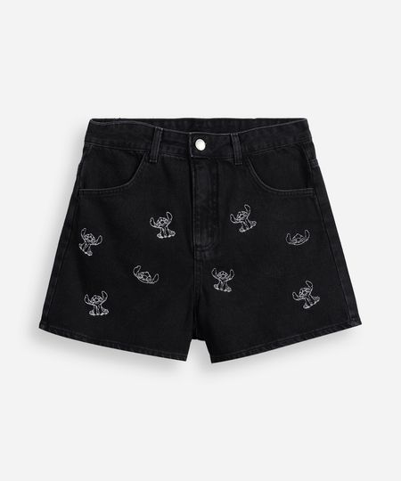 short jeans juvenil bordado stitch preto 12 short jeans juvenil bordado stitch preto 12
