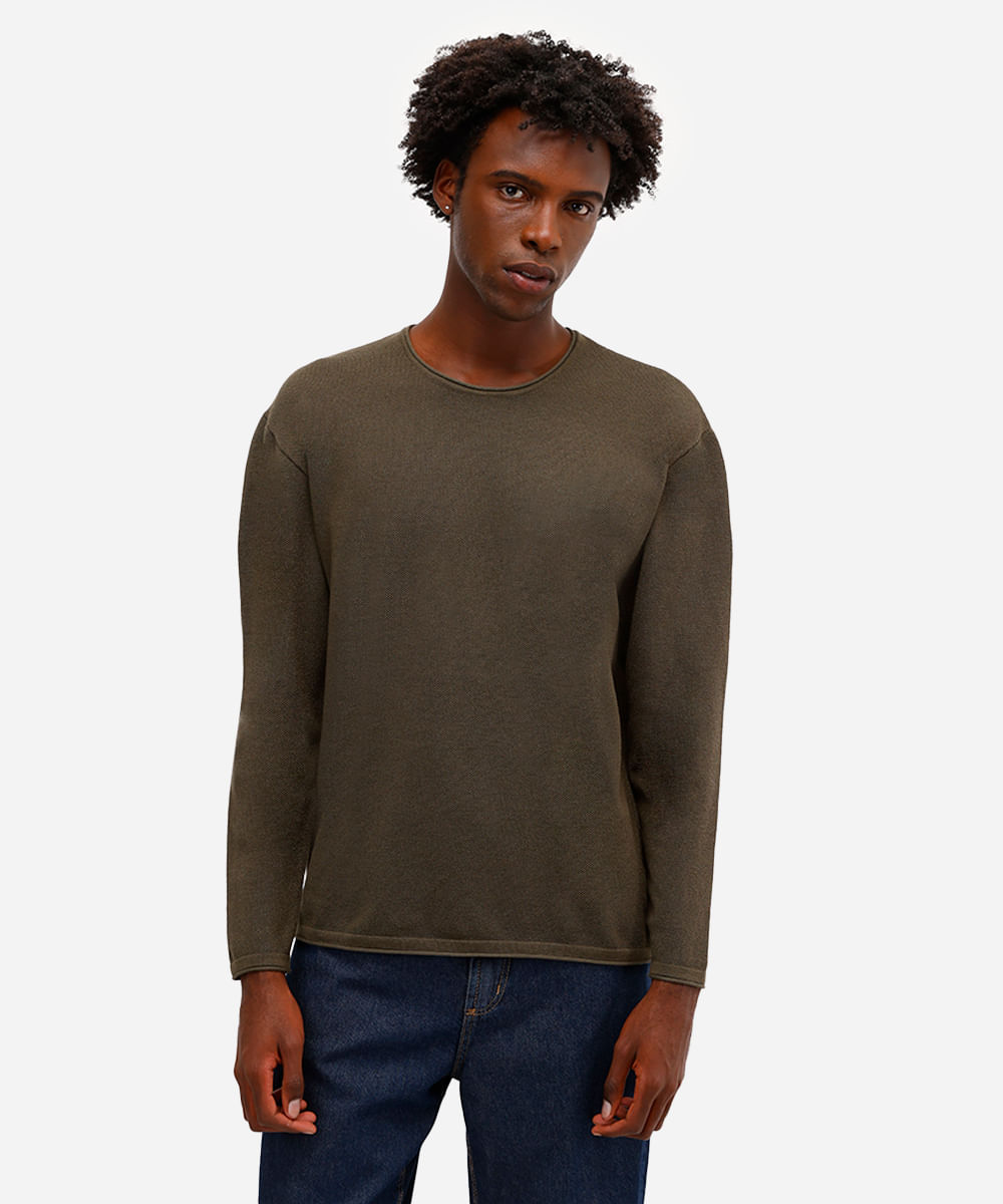 suéter masculino de tricot texturizado verde