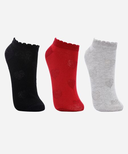 kit de 3 pares de meias femininas cano baixo colorido 34-39