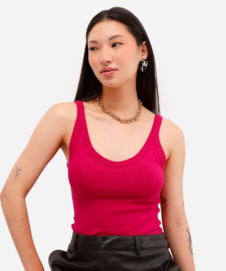 regata básica feminina canelada rosa PP