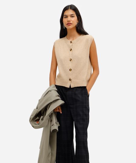 colete feminino de tricot bege PP colete feminino de tricot bege PP