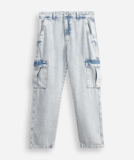 calça jeans wide leg cargo - jeans claro 10 calça jeans wide leg cargo - jeans claro 10
