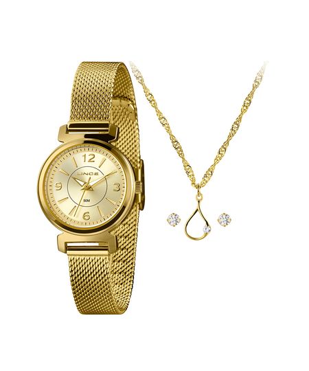 kit relógio feminino lince lrgh234l28k0c7c2kx analógico dourado UNICO