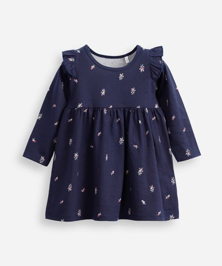 vestido infantil de algodão floral azul 4 vestido infantil de algodão floral azul 4