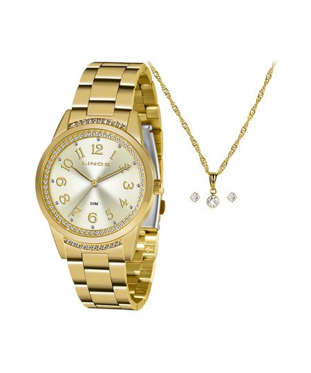 kit relógio feminino lince lrgj125lka72c2kx analógico dourado UNICO kit relógio feminino lince lrgj125lka72c2kx analógico dourado UNICO
