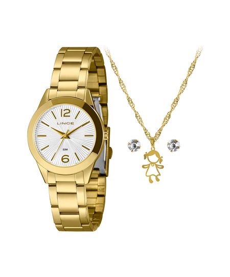 kit relógio feminino lince lrg4744l34k01tb2kx analógico dourado UNICO