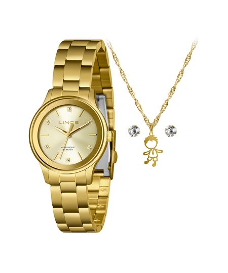 kit relógio feminino lince lrgh199l34 k06rc1kx analógico dourado UNICO kit relógio feminino lince lrgh199l34 k06rc1kx analógico dourado UNICO