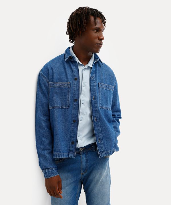 camisa overshirt masculina jeans azul GG