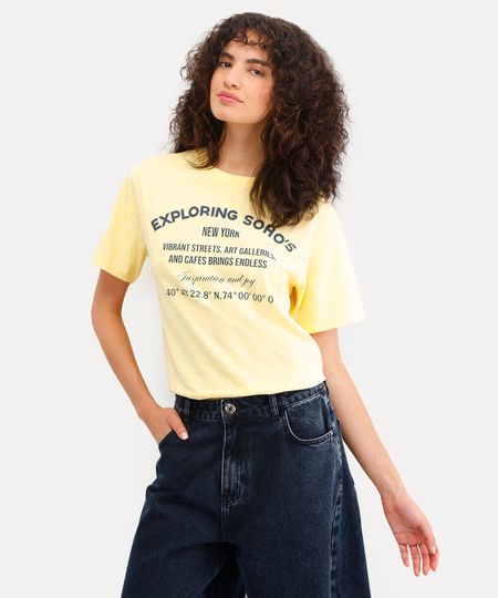 camiseta feminina de algodão exploring soho amarela G camiseta feminina de algodão exploring soho amarela G