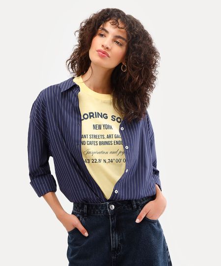 camisa oversized feminina de algodão listrada azul M