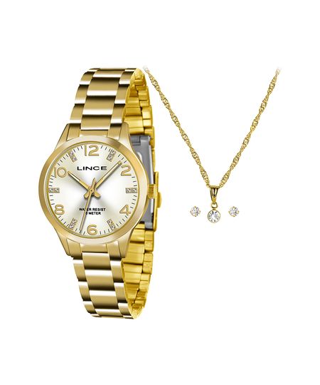 kit relógio feminino lince lrgh025lk815c2kx analógico dourado UNICO