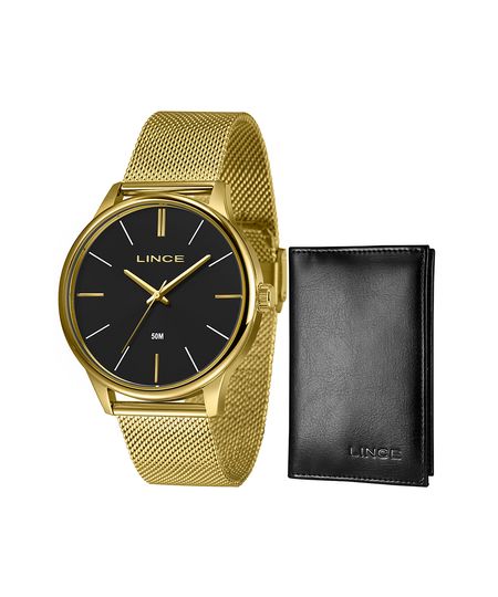 kit relógio masculino lince mrgm019l46ka7jp1kx analógico dourado UNICO