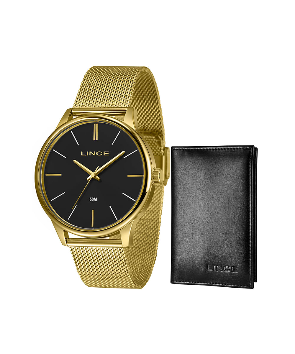 kit relógio masculino lince mrgm019l46ka7jp1kx analógico dourado