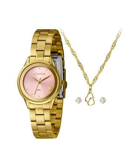 kit relógio feminino lince lrgh231l30k0cqr1kx analógico dourado UNICO
