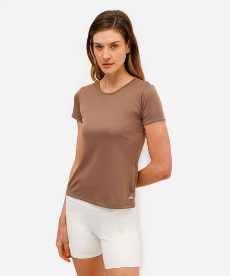 blusa básica feminina manga curta esportiva ace marrom P