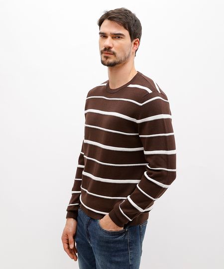 suéter comfort masculino de tricot listrado marrom P