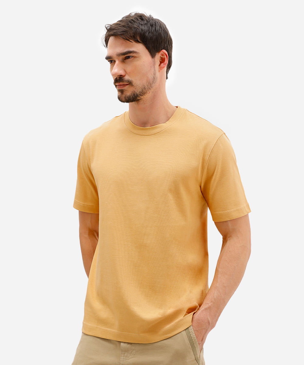 camiseta masculina de algodão manga curta amarela