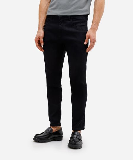calça slim masculina jeans cropped barra dobrada preta 40