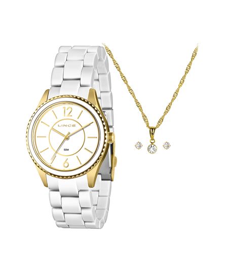 kit relógio feminino lince lrp4769l40ka78b2bx analógico dourado UNICO