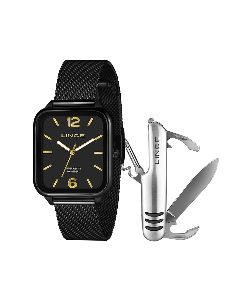 kit relógio masculino lince mqna213l34ka7rpkpx analógico preto