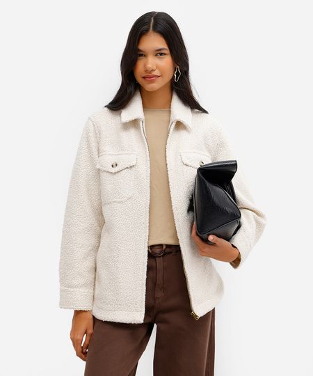 jaqueta feminina oversized texturizada bege G