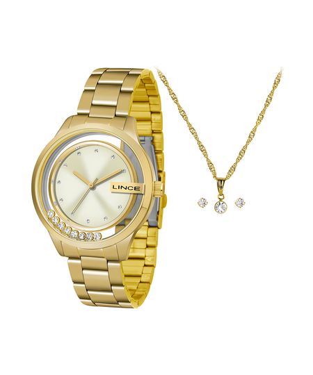 kit relógio feminino lince lrg4562lka9dc1kx analógico dourado UNICO kit relógio feminino lince lrg4562lka9dc1kx analógico dourado UNICO