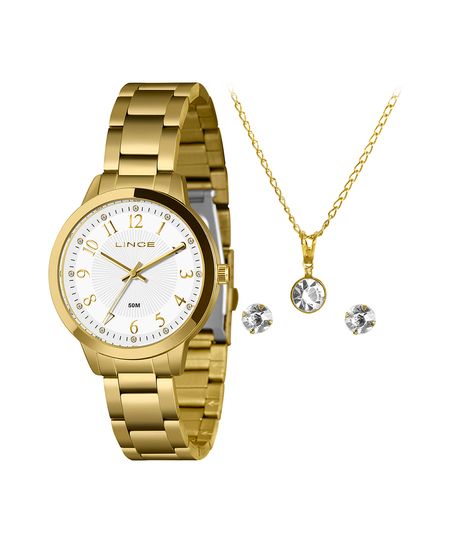 kit relógio feminino lince lrg4788l38k08bb2kx analógico dourado UNICO kit relógio feminino lince lrg4788l38k08bb2kx analógico dourado UNICO