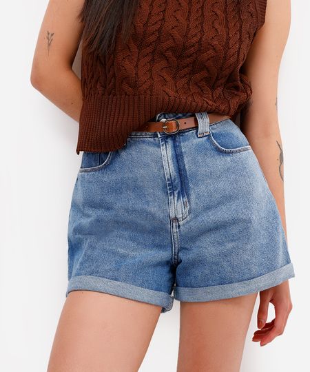 short mom feminino jeans com cinto azul 38 short mom feminino jeans com cinto azul 38
