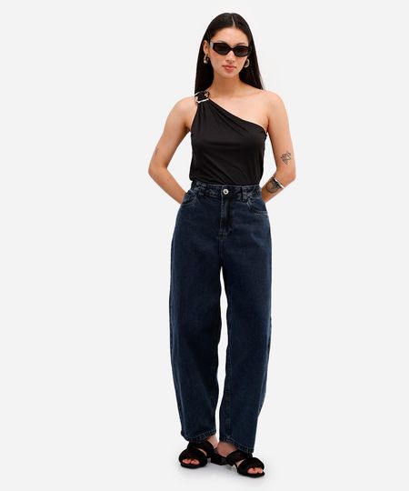 calça baggy feminina jeans cintura ajustável azul 36 calça baggy feminina jeans cintura ajustável azul 36