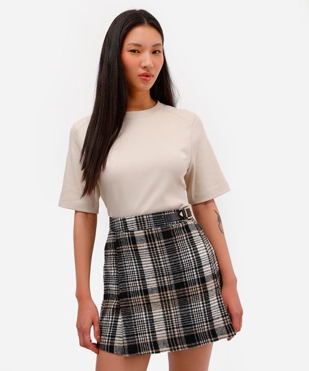 camiseta feminina de algodão peruano oversized com recorte bege PP