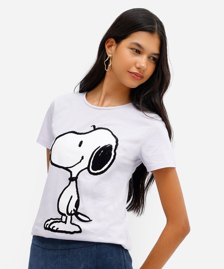camiseta feminina de algodão snoopy texturizada lilás GG