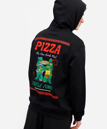 blusão masculino de moletom felpado tartarugas ninjas com capuz preto GG