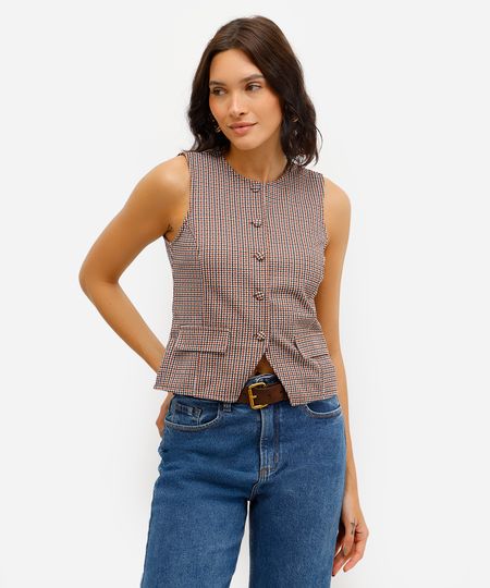 colete feminino de jacquard xadrez colorida P