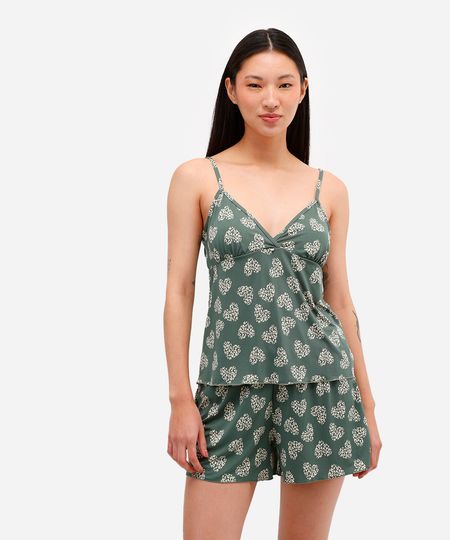 pijama short doll feminino corações verde G