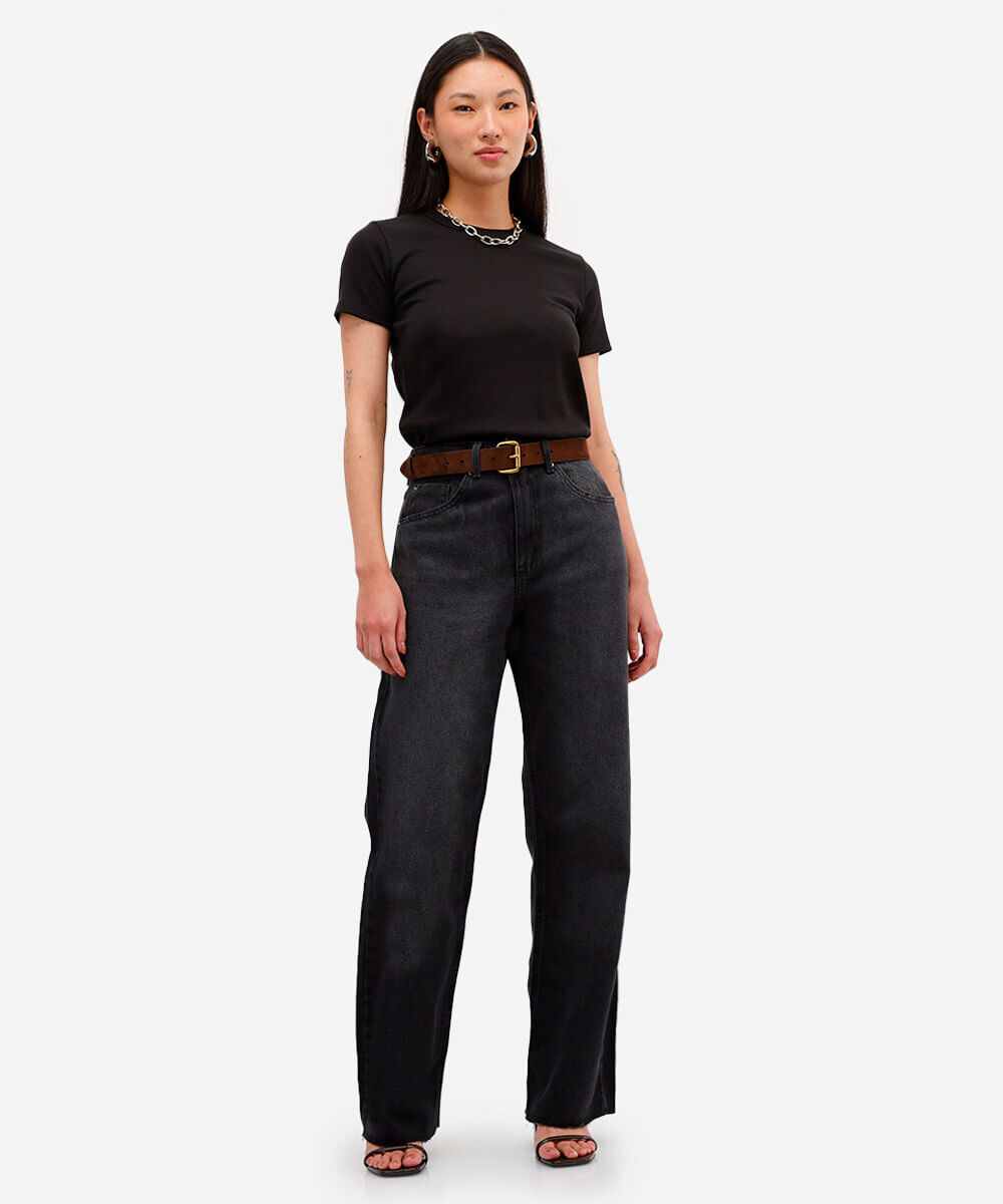 calça wide leg slim feminina jeans preta