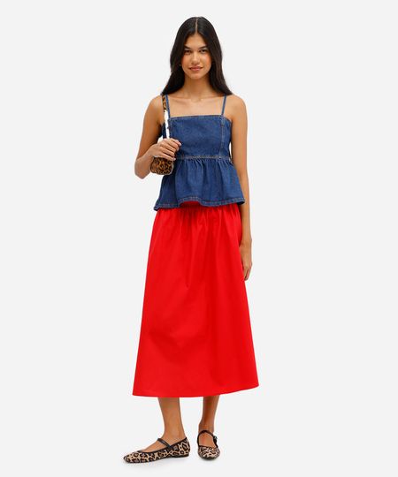 saia midi feminina godê de algodão vermelha 36 saia midi feminina godê de algodão vermelha 36